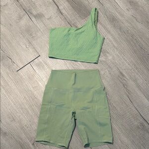 Green One-Shoulder Top and Shorts Set